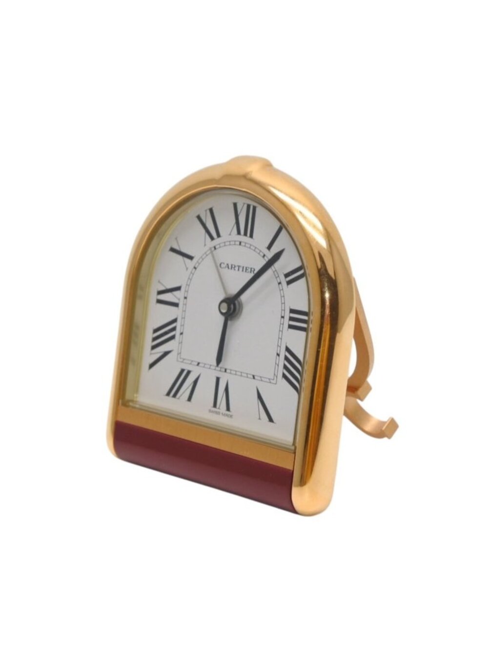 Cartier Calandre Table Clock White Dial Quartz White Gold Bordeaux Swiss Watch